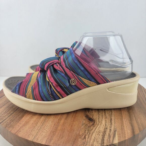 Bzees Womens Size 10 Blue Pink 10 Smile Slide Wedge Comfort Sandals - Picture 1 of 8